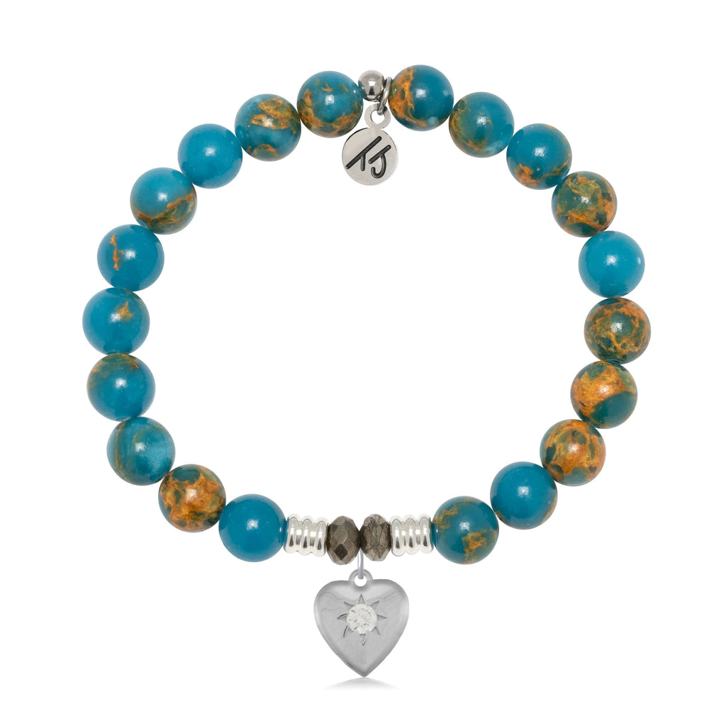 Ocean Jasper Gemstone Bracelet with Self Love Sterling Silver Charm