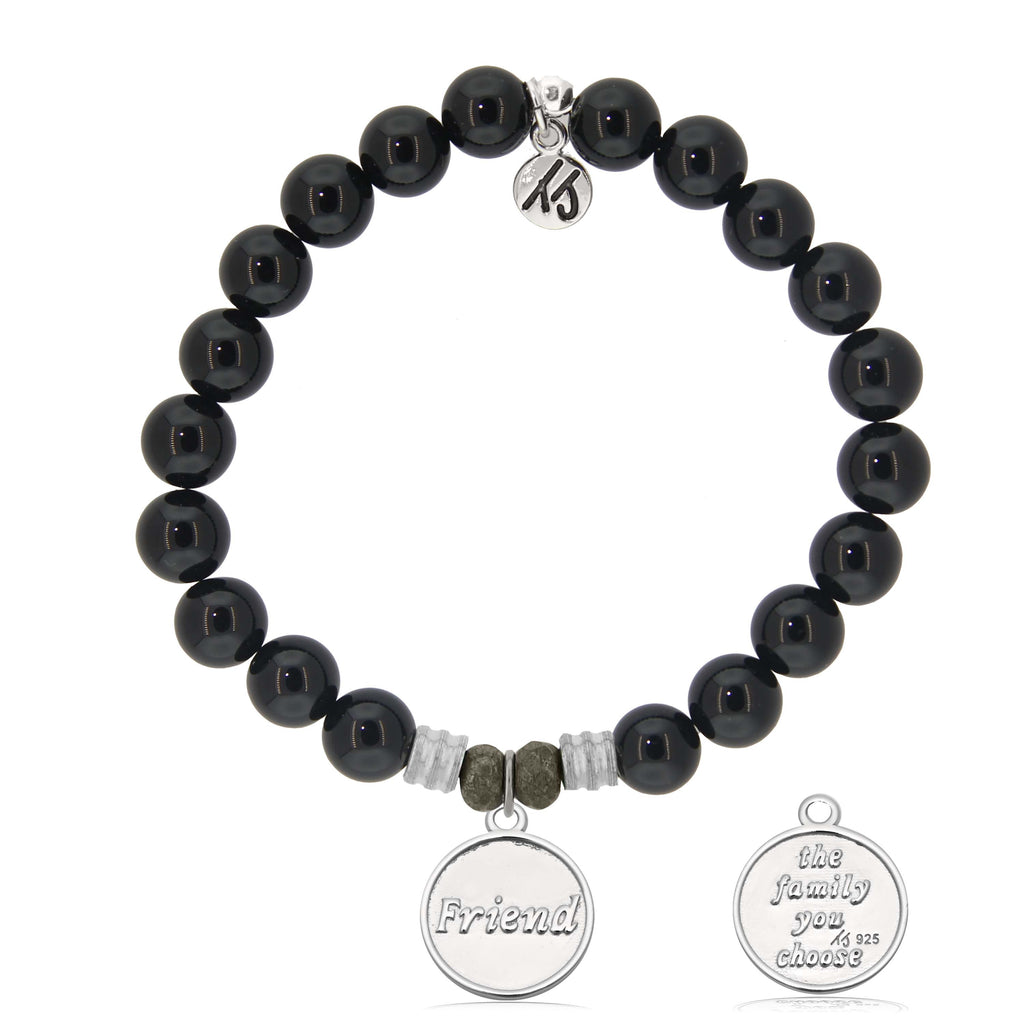 Onyx Gemstone Bracelet with Friend the Family Sterling Silver Charm