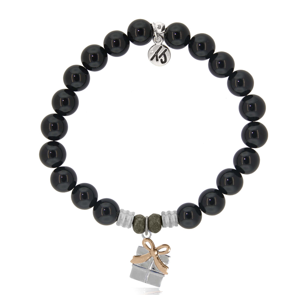 Onyx Gemstone Bracelet with Present Sterling Silver Charm
