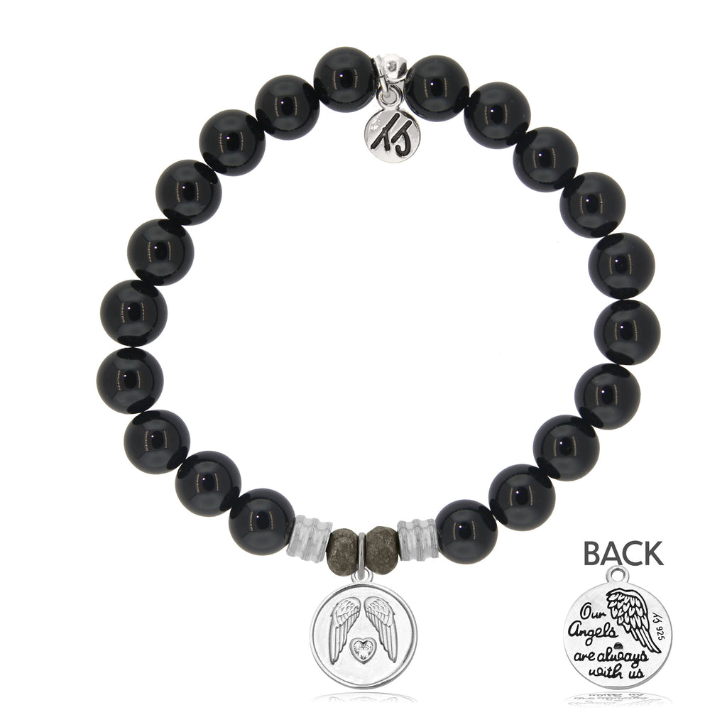 Onyx Stone Bracelet with Guardian Sterling Silver Charm