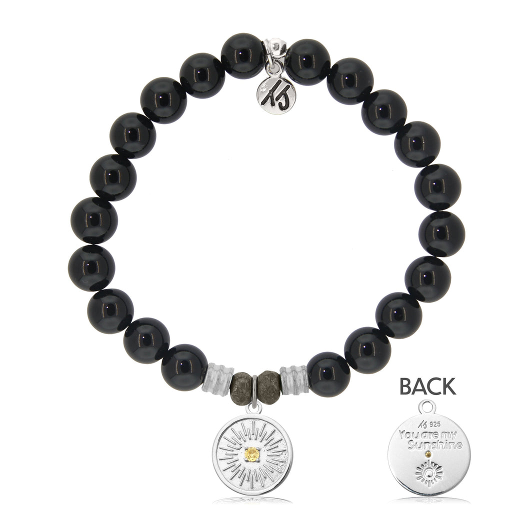 Onyx Stone Bracelet with You are my Sunshine Sterling Silver Charm