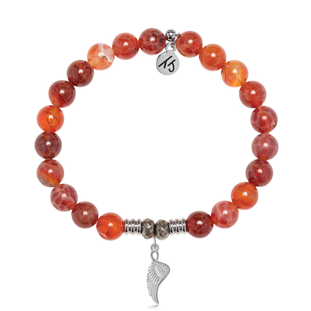 Orange Fire Agate Gemstone Bracelet with Angel Blessings Sterling Silver Charm