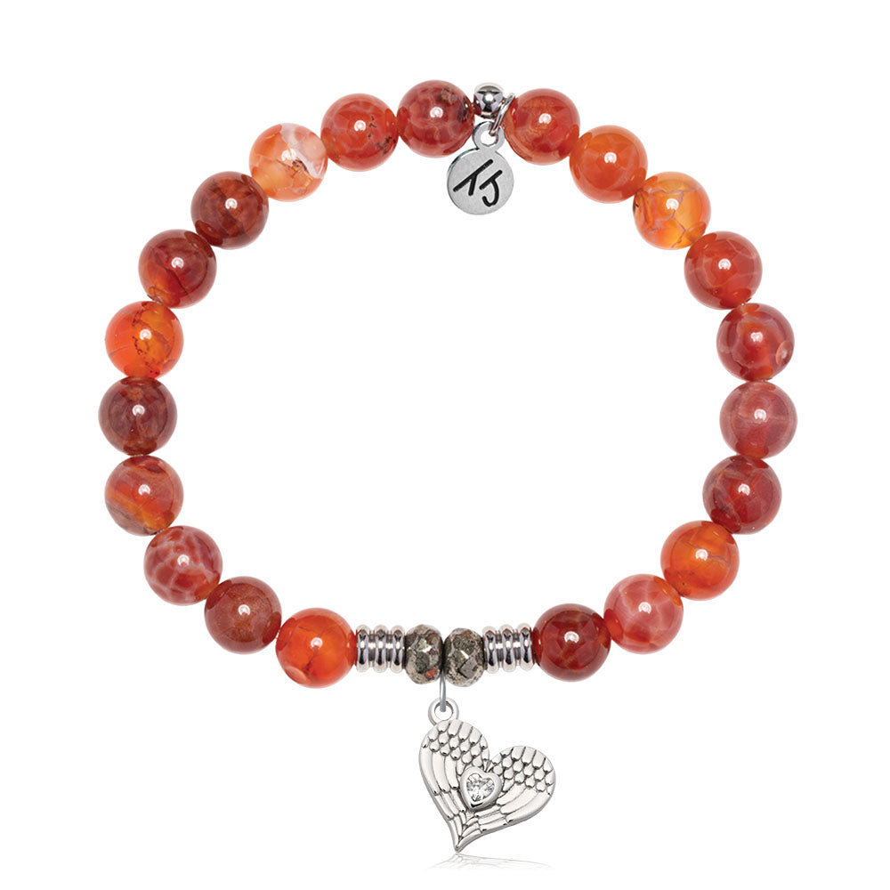 Orange Fire Agate Gemstone Bracelet with Angel Love Sterling Silver Charm