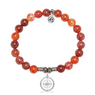 Orange Fire Agate Gemstone Bracelet with Compass Rose Sterling Silver Charm