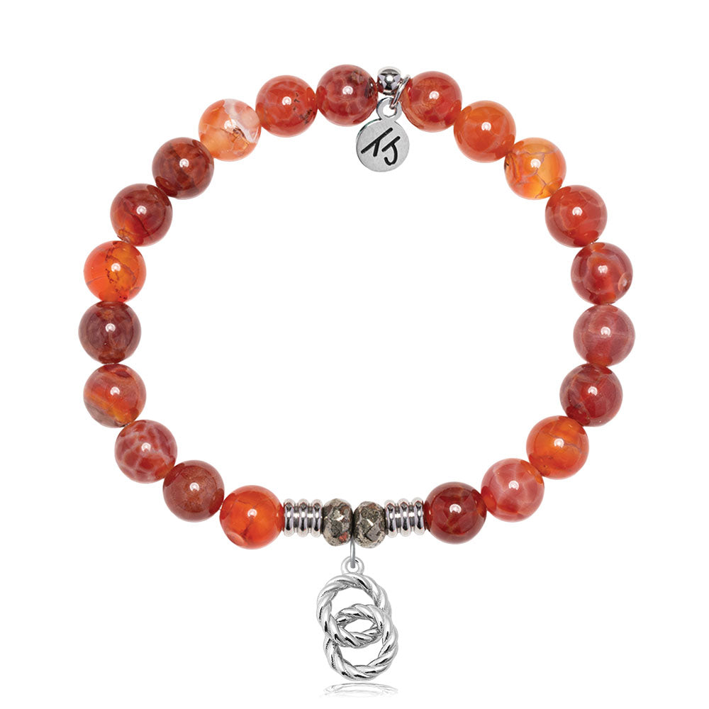 Orange Fire Agate Gemstone Bracelet with Forever Connected Sterling Silver Charm