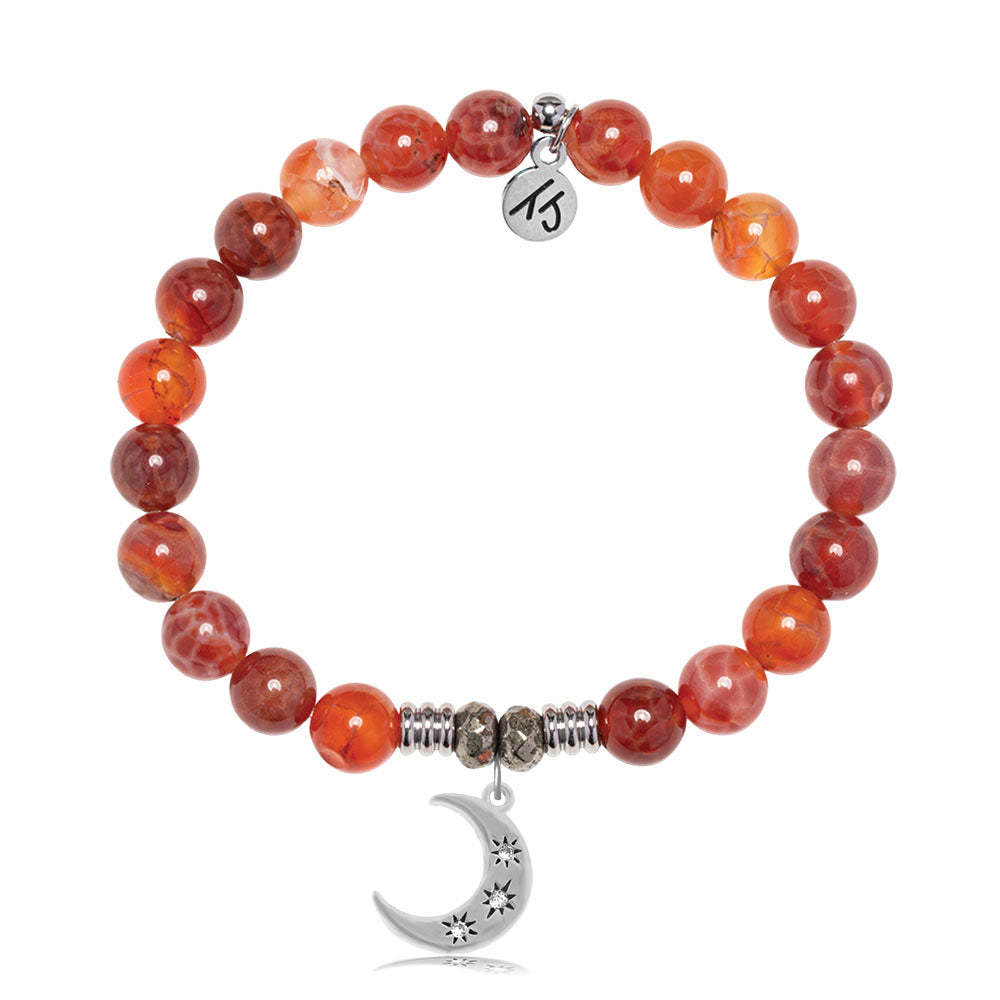 Orange Fire Agate Gemstone Bracelet with Friendship Stars Sterling Silver Charm