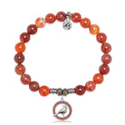 Orange Fire Agate Gemstone Bracelet with Garnet Cardinal CZ Sterling Silver Charm