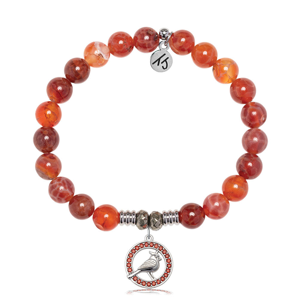 Orange Fire Agate Gemstone Bracelet with Garnet Cardinal CZ Sterling Silver Charm