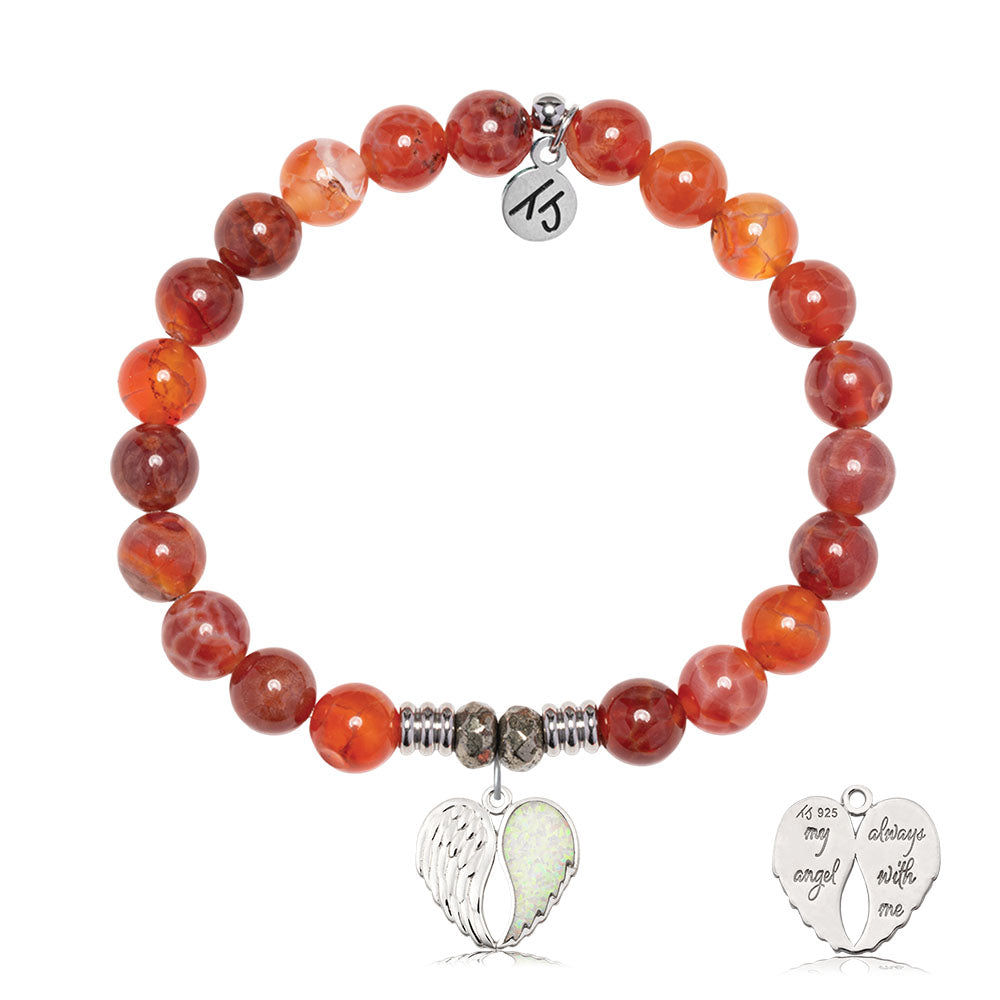 Orange Fire Agate Gemstone Bracelet with My Angel Sterling Silver Charm