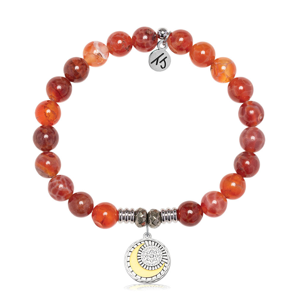 Orange Fire Agate Gemstone Bracelet with Radiant Soul Sterling Silver Charm