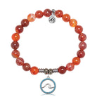 Orange Fire Agate Gemstone Bracelet with Serenity Wave Sterling Silver Charm