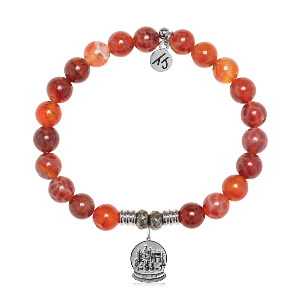 Orange Fire Agate Gemstone Bracelet with Winter Wonderland Sterling Silver Charm