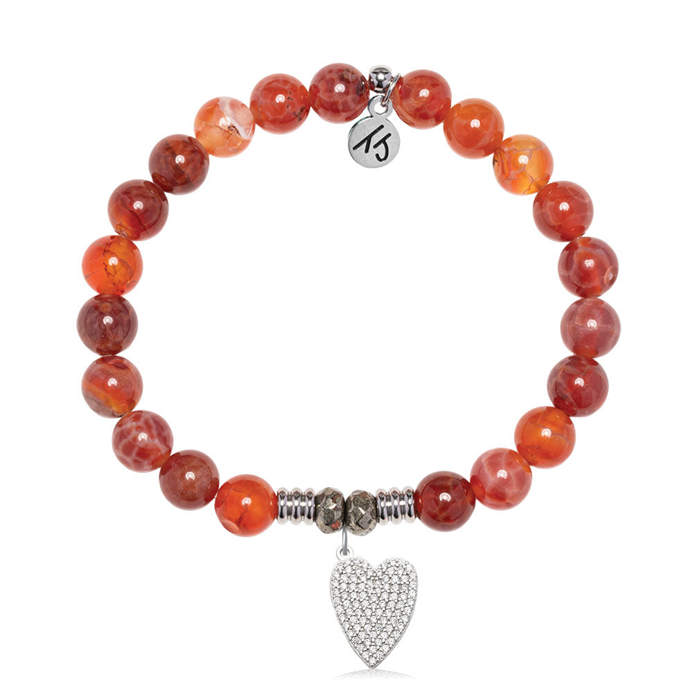 Orange Fire Agate Gemstone Bracelet with You Are Loved Sterling Silver Charm