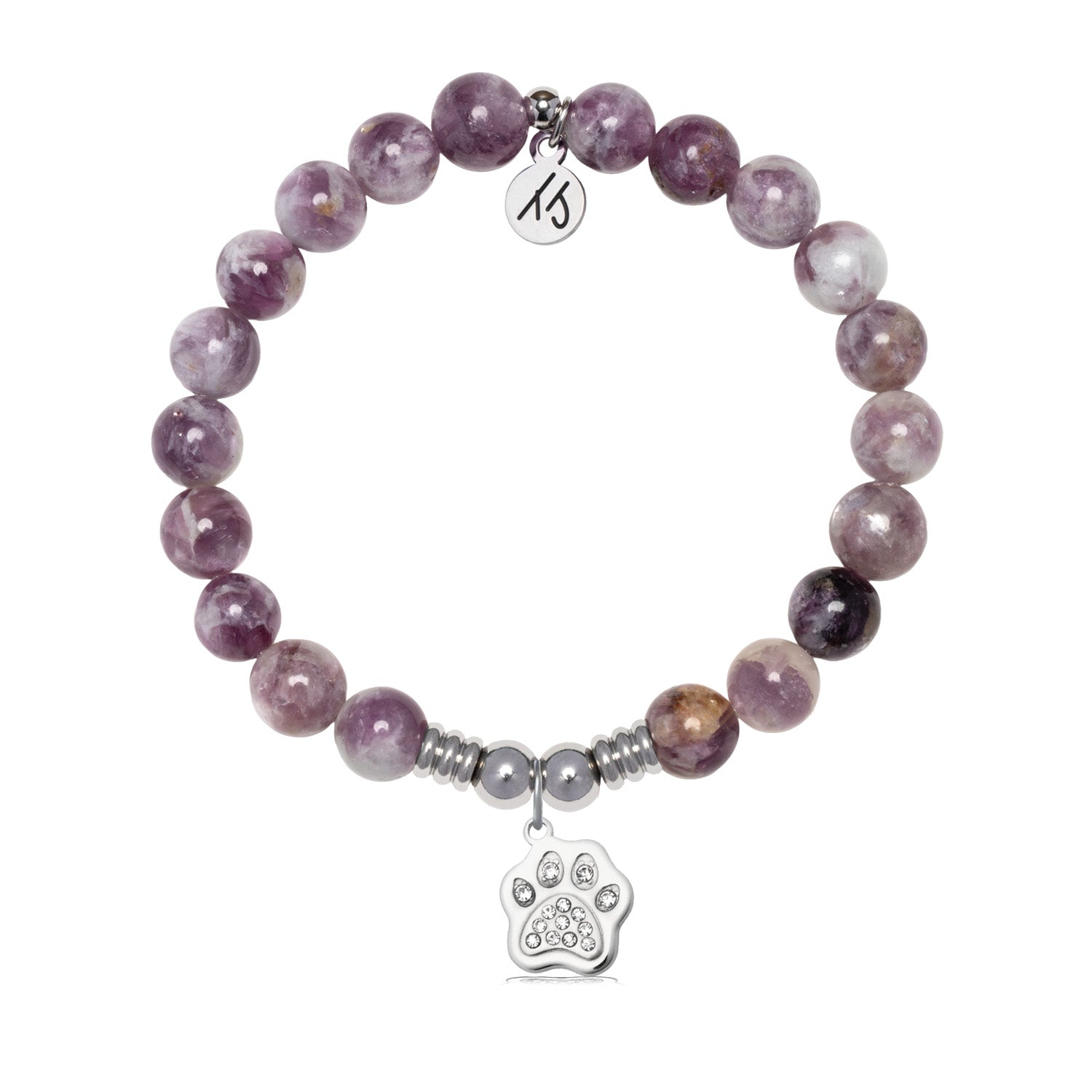 Paw CZ Charm with Lepidolite Quartz Gemstone Bracelet