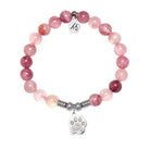 Paw CZ Charm with Pink Chalcedony Gemstone Bracelet