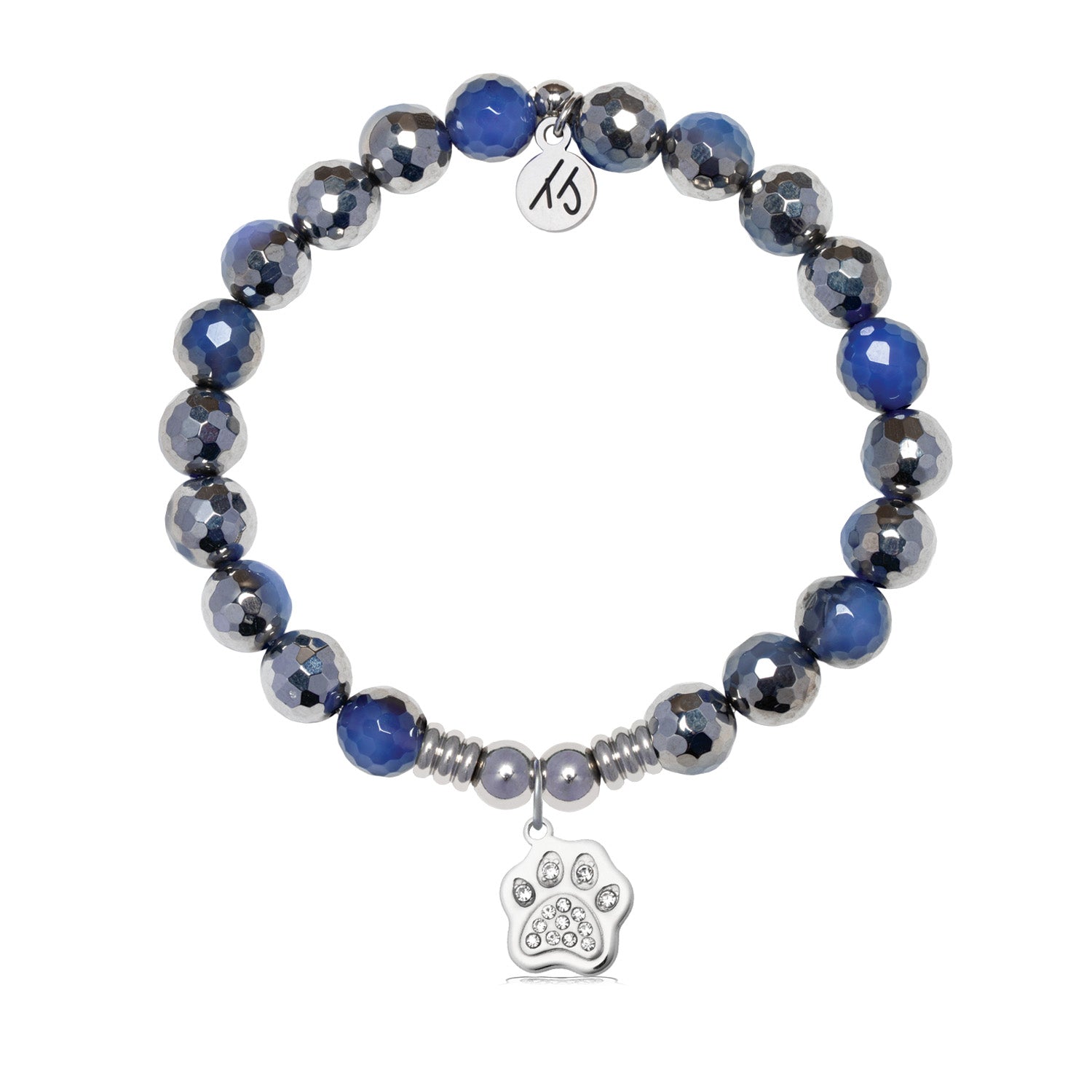 Paw CZ Charm with Silver Dipped Sky Blue Agate Gemstone Bracelet
