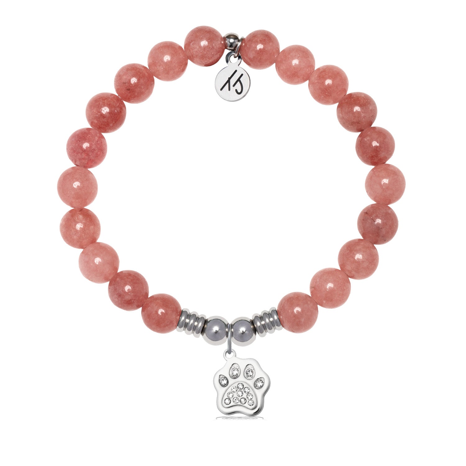 Paw CZ Charm with Strawberry Jade Gemstone Bracelet