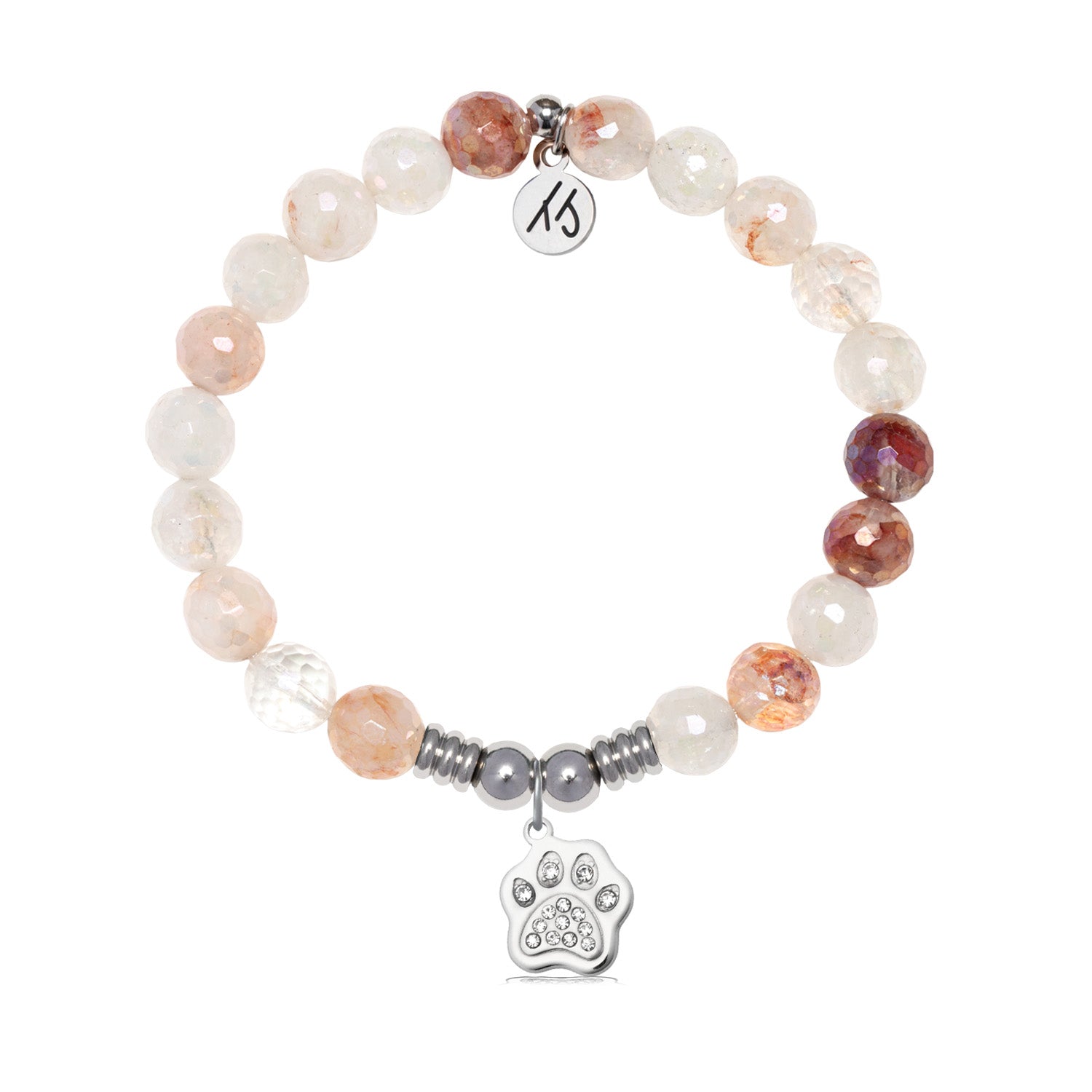 Paw CZ Charm with Strawberry Quartz Gemstone Bracelet
