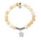 Paw CZ Charm with Yellow White Jade Gemstone Bracelet