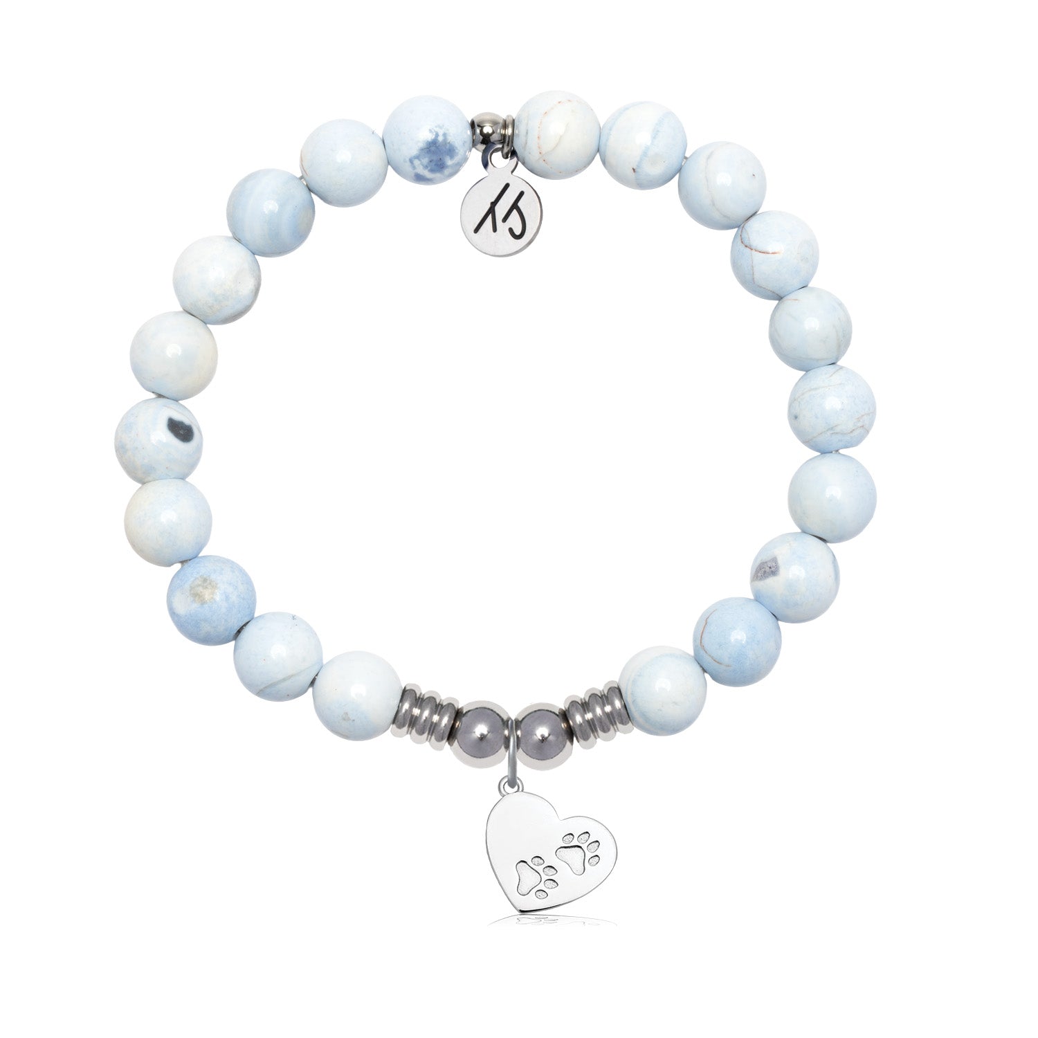 Paws of Love Charm with Light Blue White Agate Gemstone Bracelet