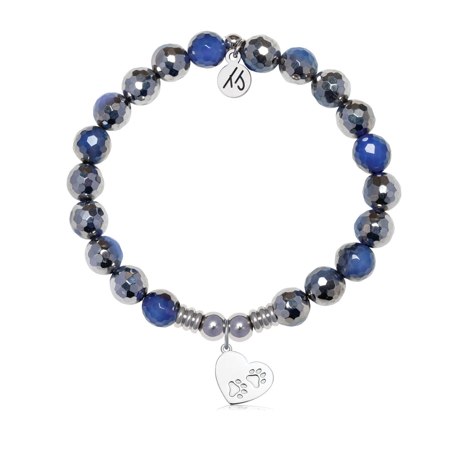 Paws of Love Charm with Silver Dipped Sky Blue Agate Gemstone Bracelet