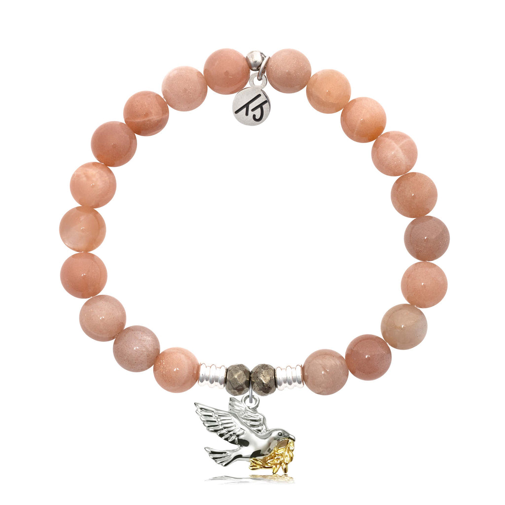 Peach Moonstone Gemstone Bracelet with Dove Sterling Silver Charm
