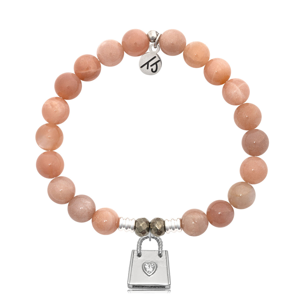 Peach Moonstone Gemstone Bracelet with Fashionista Sterling Silver Charm
