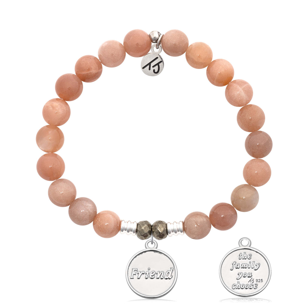 Peach Moonstone Gemstone Bracelet with Friend the Family Sterling Silver Charm