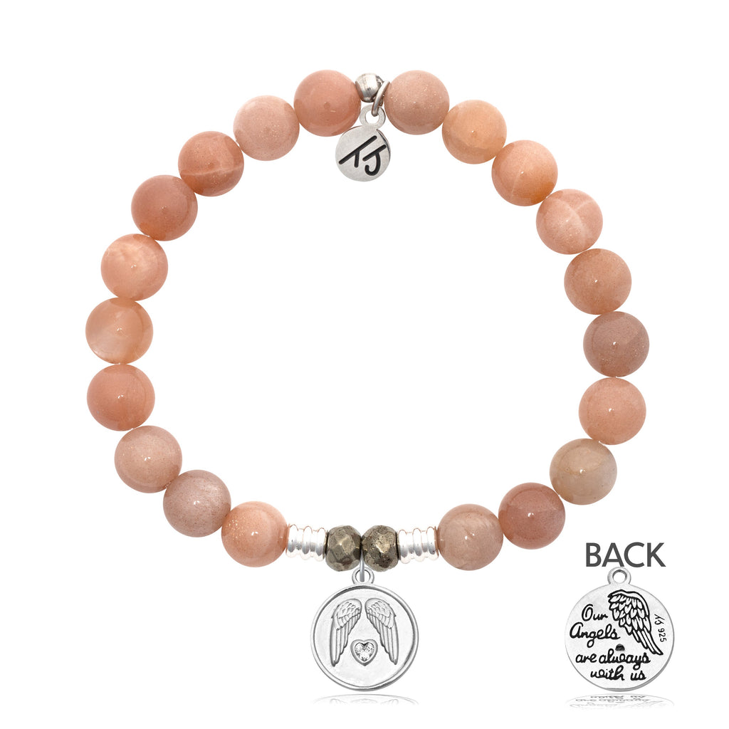 Peach Moonstone Gemstone Bracelet with Guardian Sterling Silver Charm