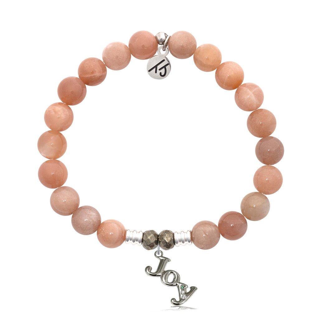 Peach Moonstone Gemstone Bracelet with Joy Sterling Silver Charm