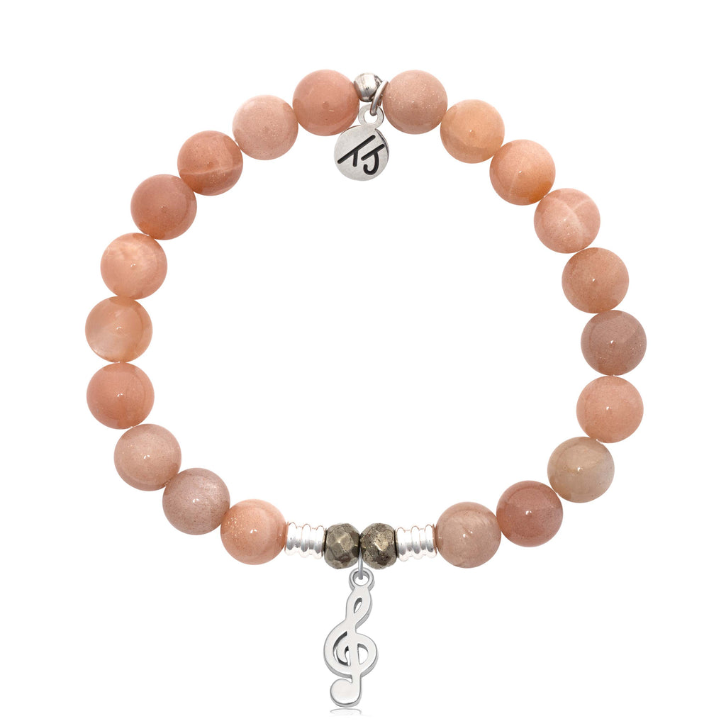 Peach Moonstone Gemstone Bracelet with Music Note Sterling Silver Charm