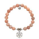 Peach Moonstone Gemstone Bracelet with Snowflake Opal Sterling Silver Charm
