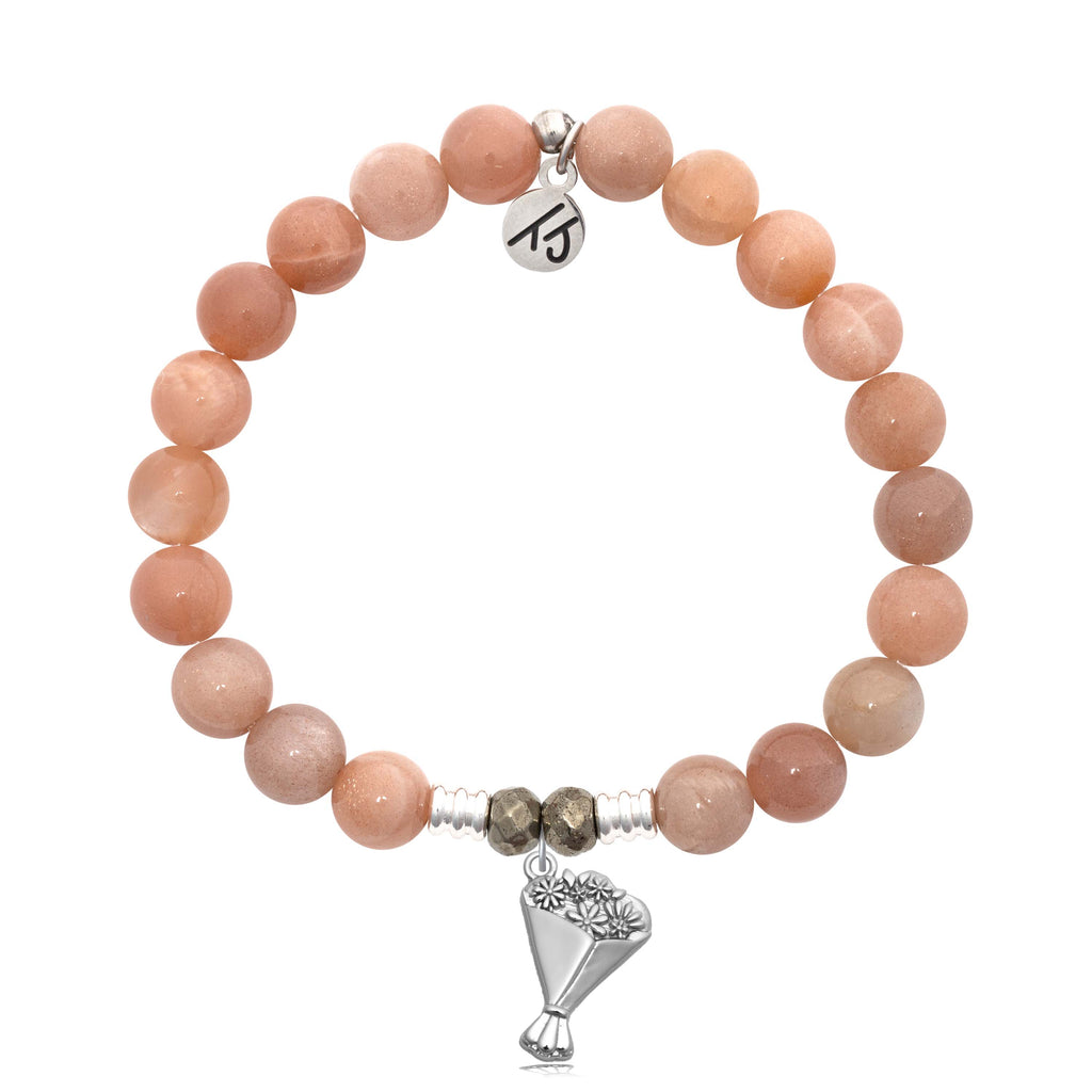 Peach Moonstone Gemstone Bracelet with Thinking of You Sterling Silver Charm