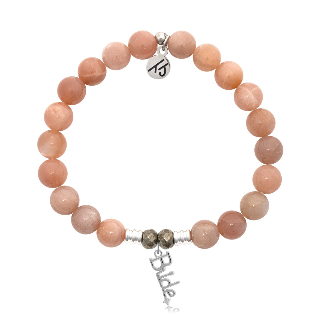 Peach Moonstone Stone Bracelet with Bride Sterling Silver Charm