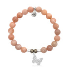 Peach Moonstone Stone Bracelet with Butterfly Sterling Silver Charm