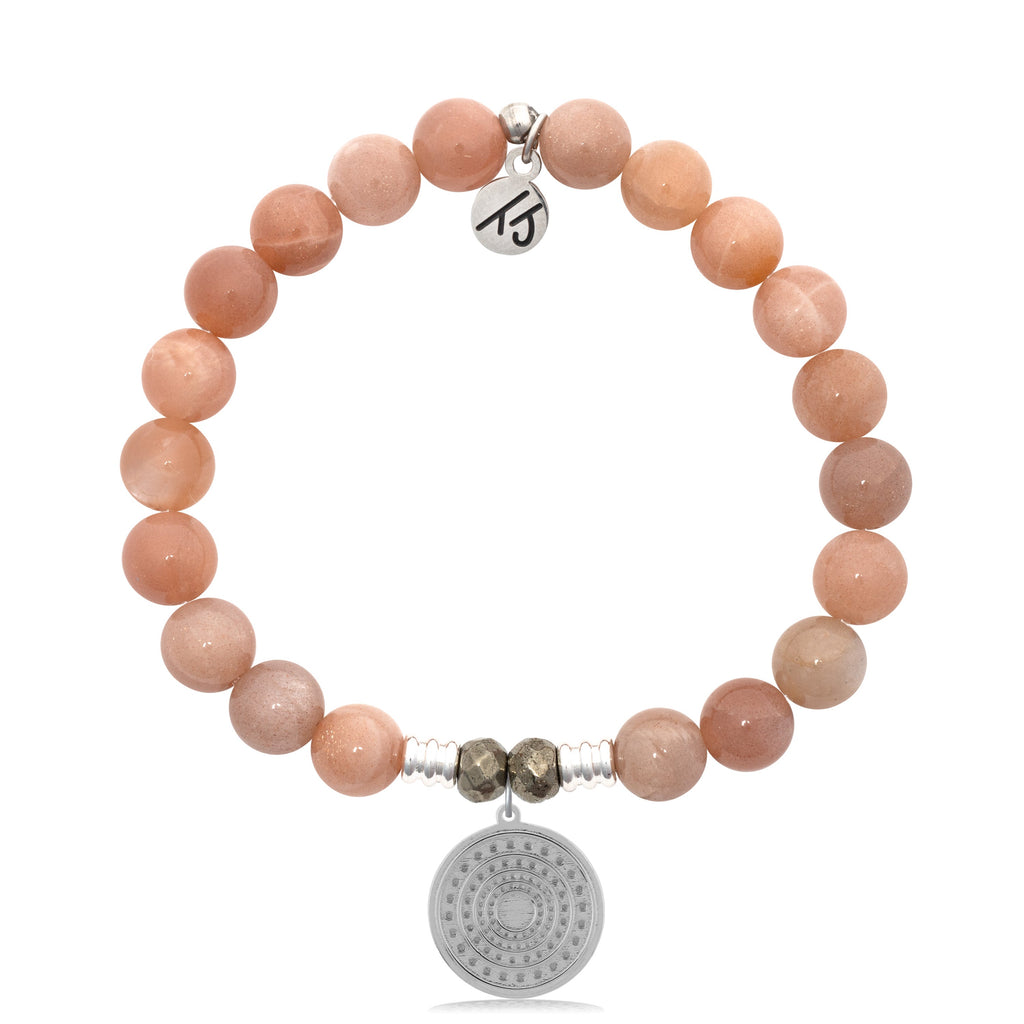 Peach Moonstone Stone Bracelet with Family Circle Sterling Silver Charm