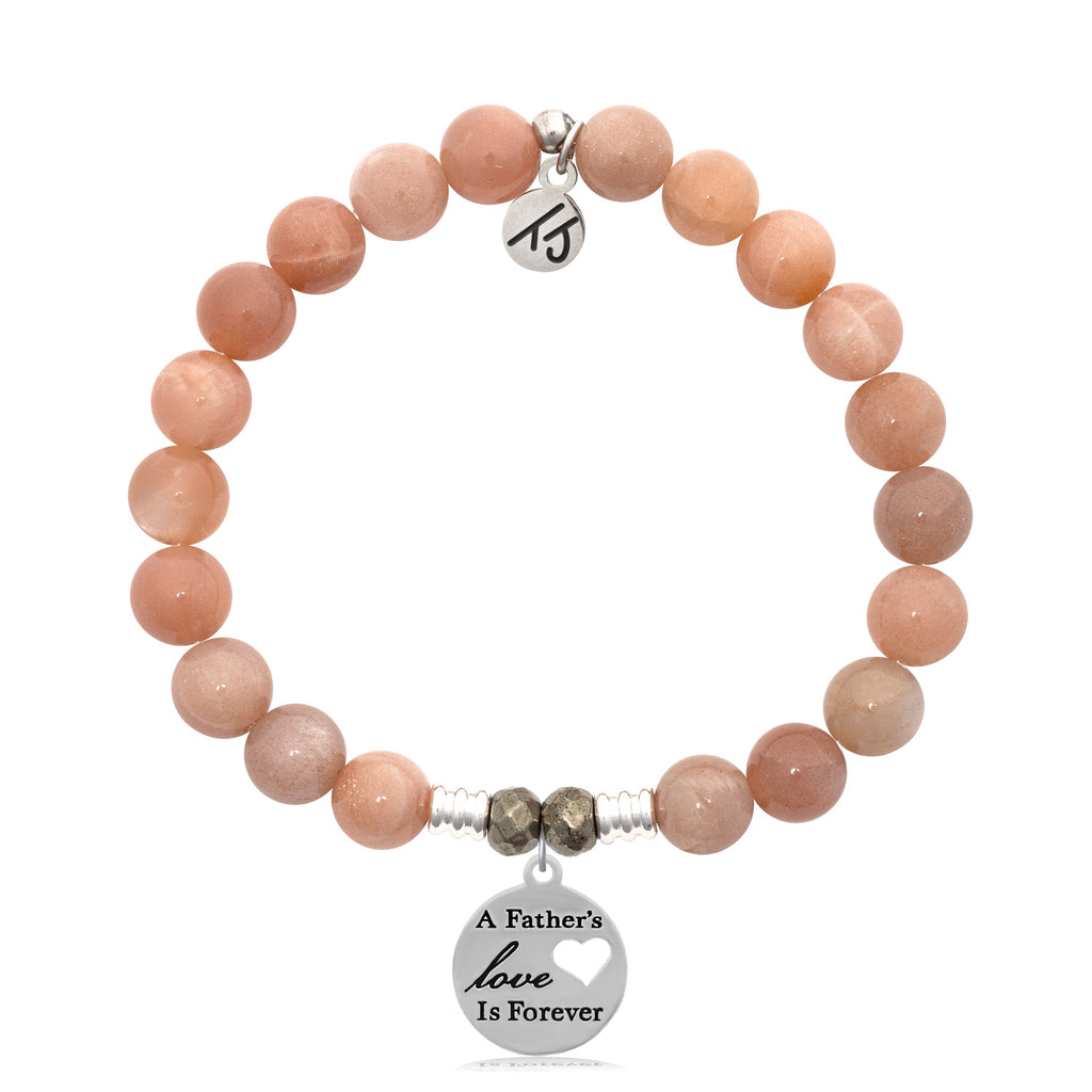 Peach Moonstone Stone Bracelet with Fathers Love Sterling Silver Charm