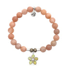 Peach Moonstone Stone Bracelet with Flower of Positivity Sterling Silver Charm