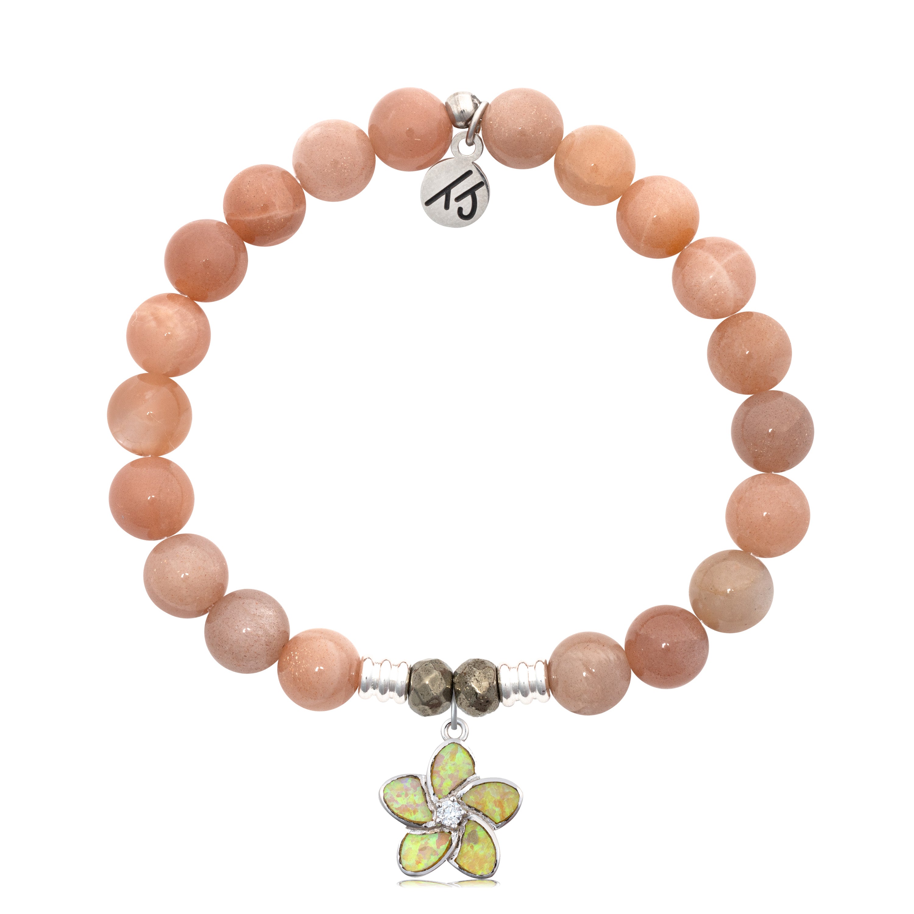 Peach Moonstone Stone Bracelet with Flower of Positivity Sterling Silver Charm