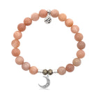 Peach Moonstone Stone Bracelet with Friendship Stars Sterling Silver Charm