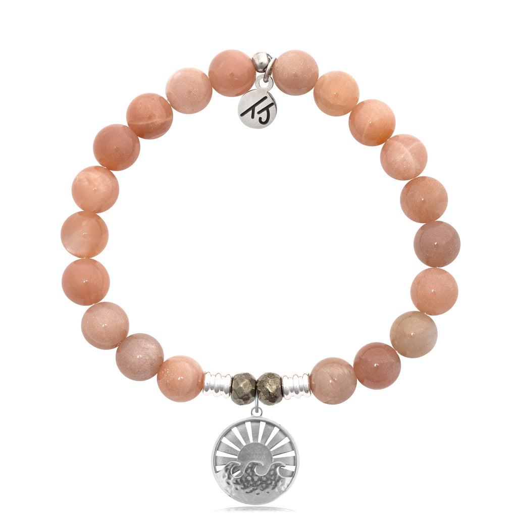 Peach Moonstone Stone Bracelet with Go with the Waves Sterling Silver Charm