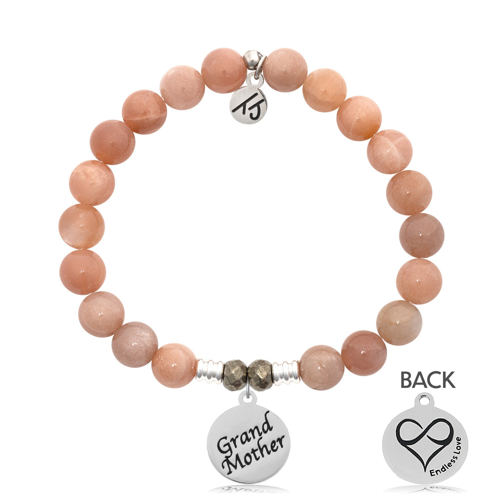 Peach Moonstone Stone Bracelet with Grandmother Sterling Silver Charm