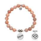 Peach Moonstone Stone Bracelet with Mom Sterling Silver Charm