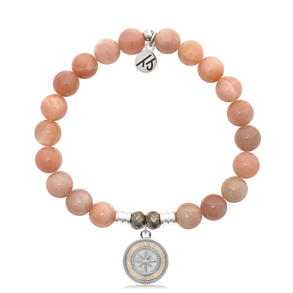 Peach Moonstone Stone Bracelet with North Star Sterling Silver Charm