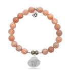 Peach Moonstone Stone Bracelet with Seashell Sterling Silver Charm