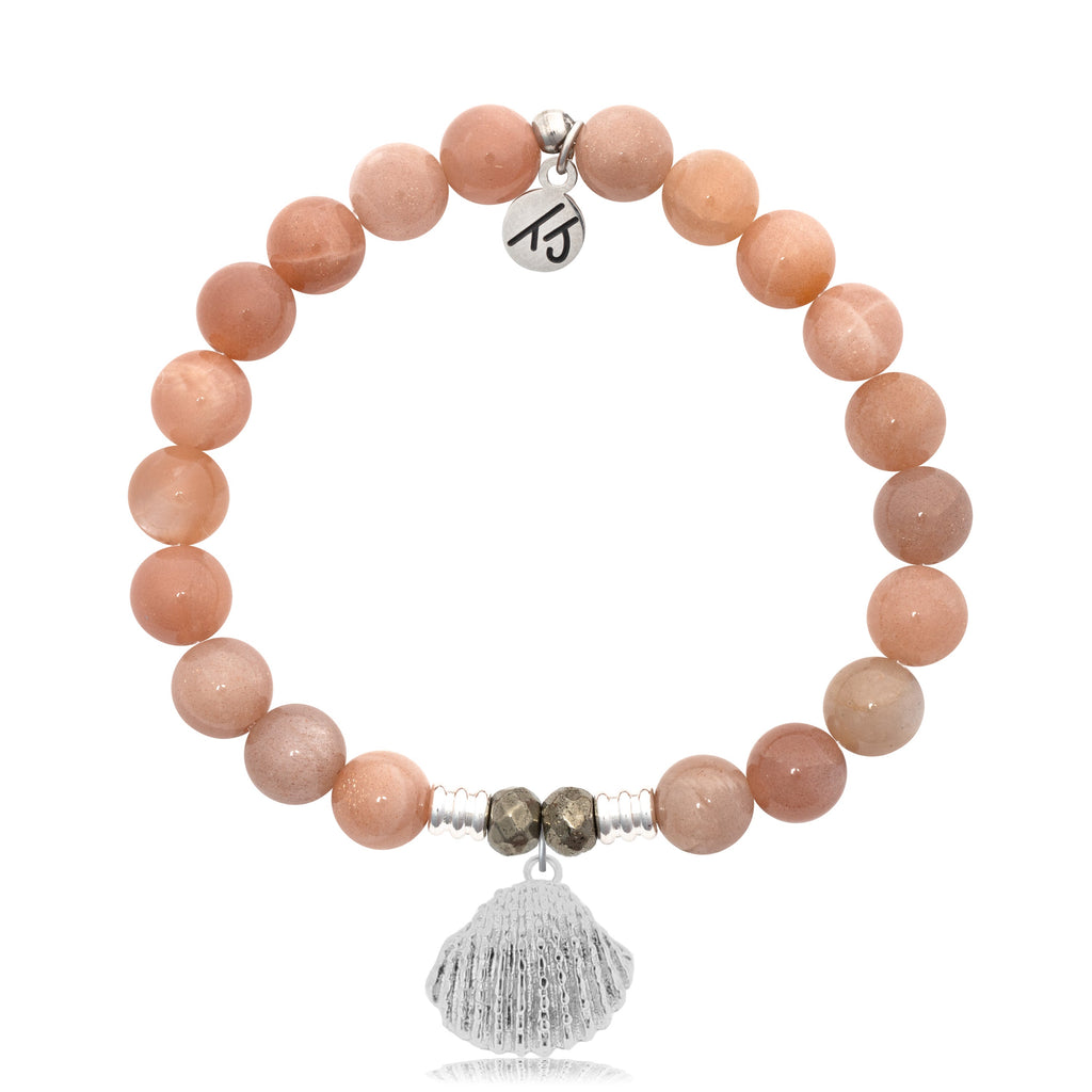 Peach Moonstone Stone Bracelet with Seashell Sterling Silver Charm
