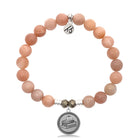 Peach Moonstone Stone Bracelet with Teacher Sterling Silver Charm