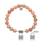 Peach Moonstone Stone Bracelet with Unbreakable Sterling Silver Charm