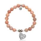 Peach Moonstone Stone Bracelet with Wishing Heart Sterling Silver Charm