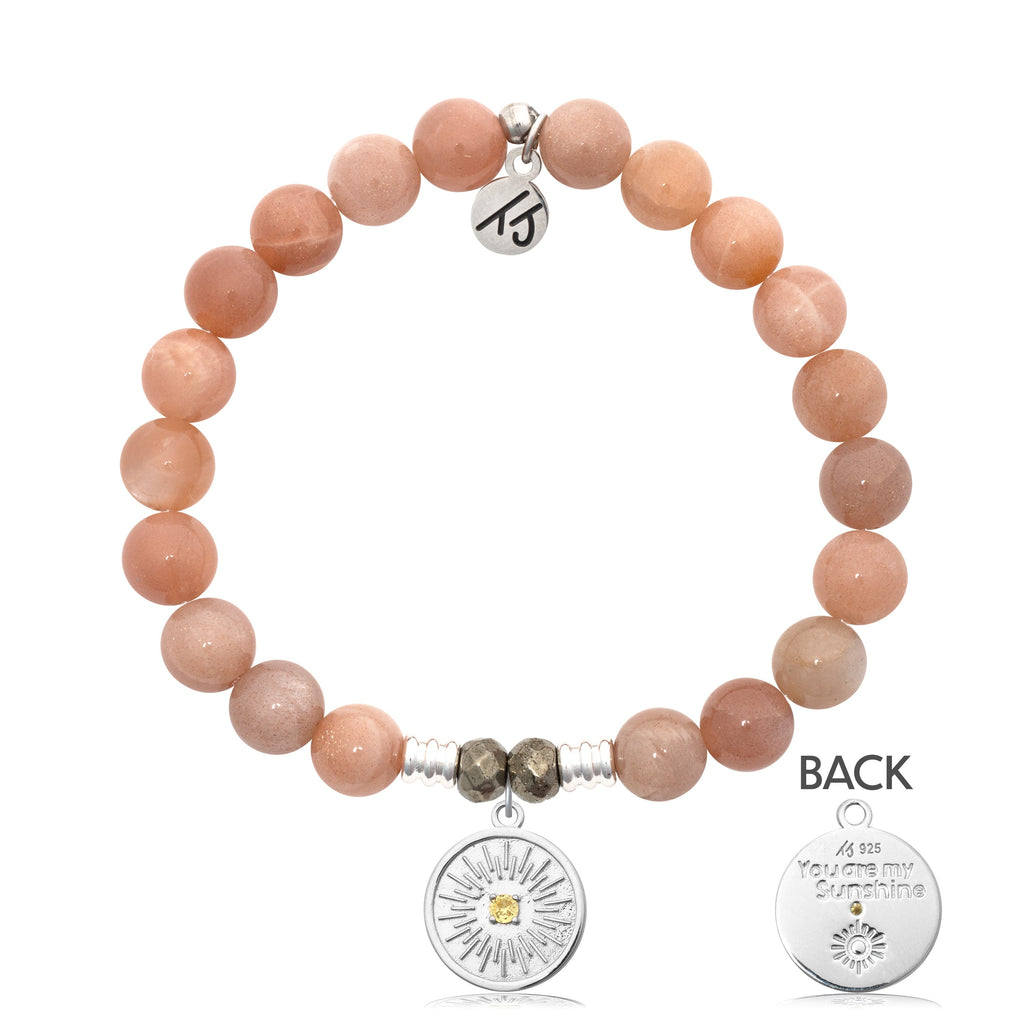 Peach Moonstone Stone Bracelet with You are my Sunshine Sterling Silver Charm